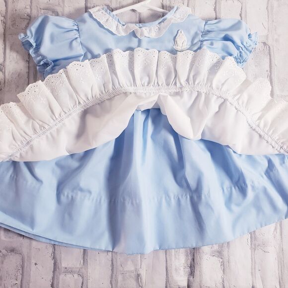 Vintage 80's Girls Double Layered Blue and White Ruffle Dress - Picture 6 of 6